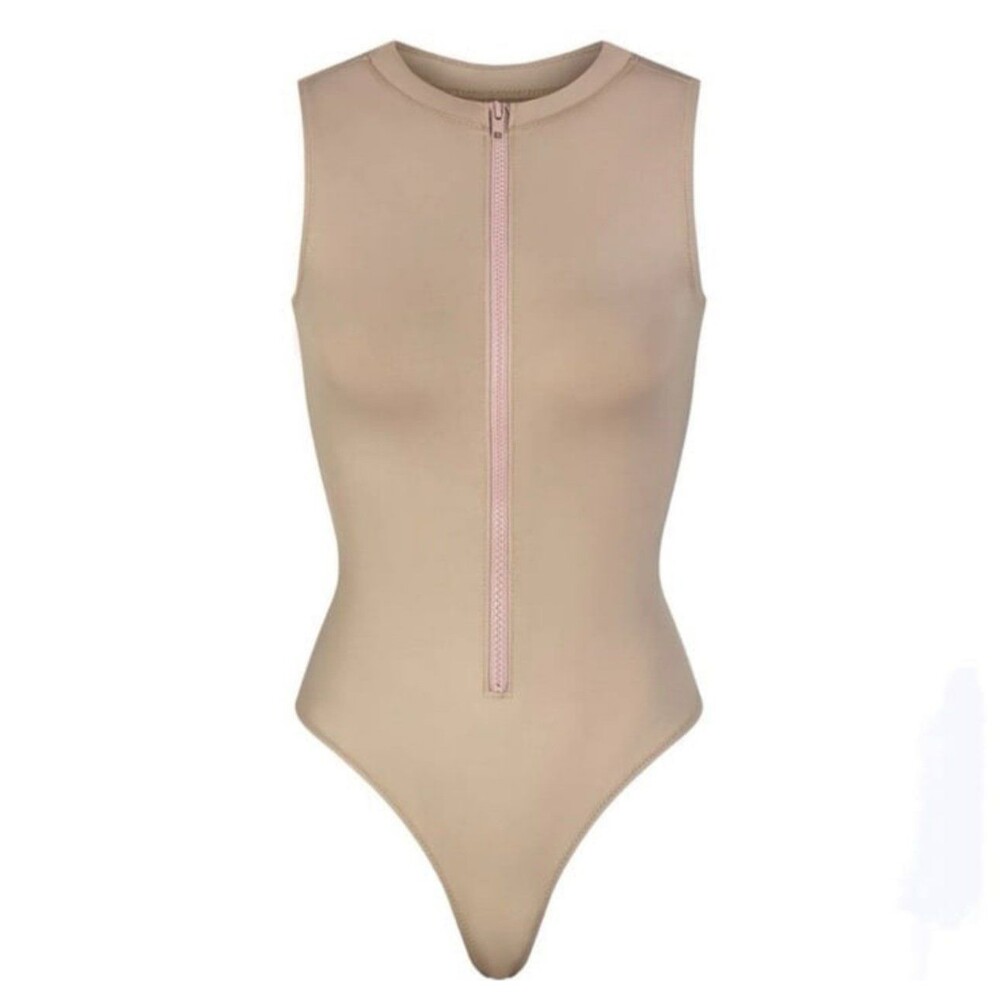Skims Signature Swim Zip Front Sleeveless One Piece Desert XXS